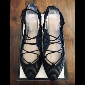 EUC Nine West lace up black flats!